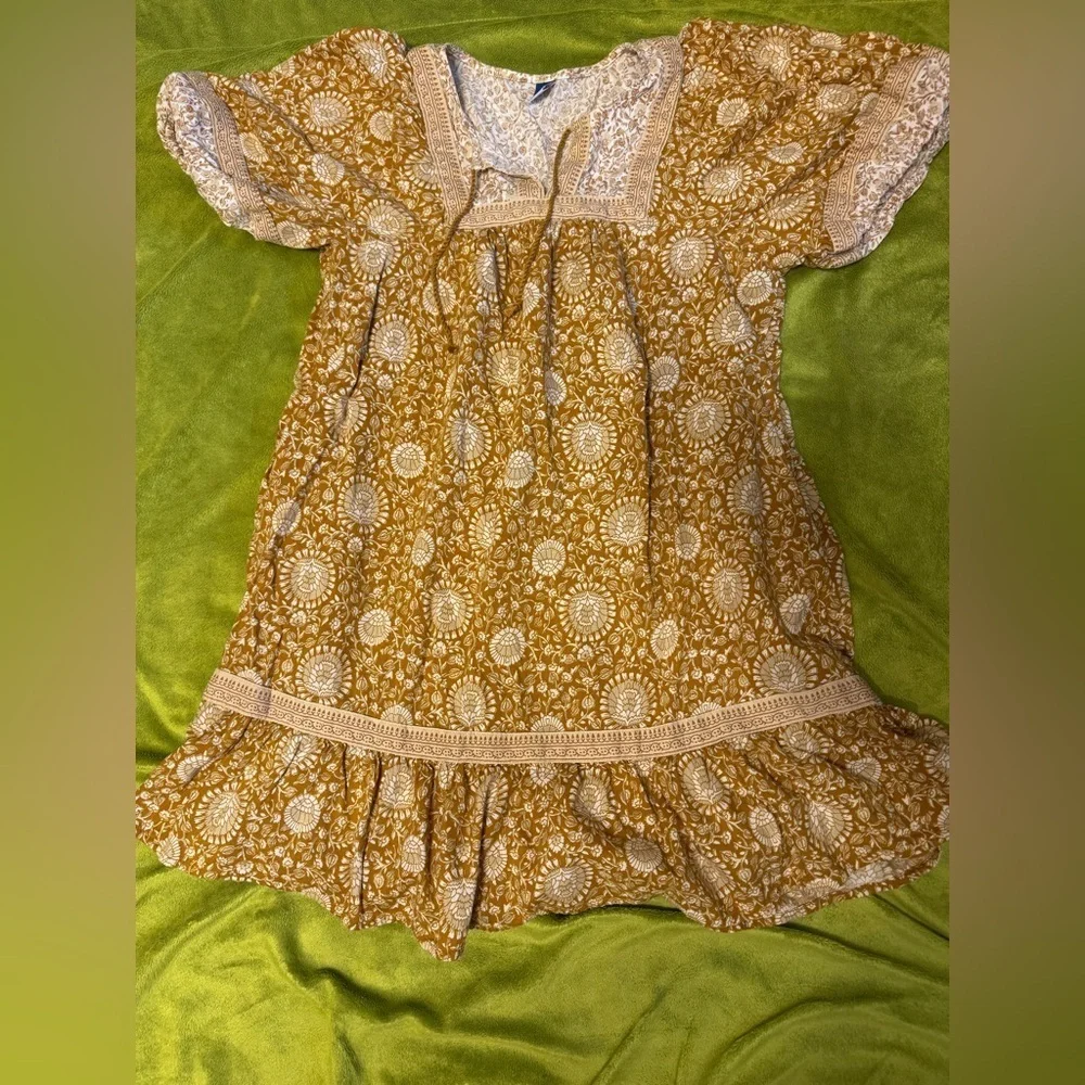 Old Navy Yellow Flower Flutter Sleeve Mini Swing Dress Sz XS